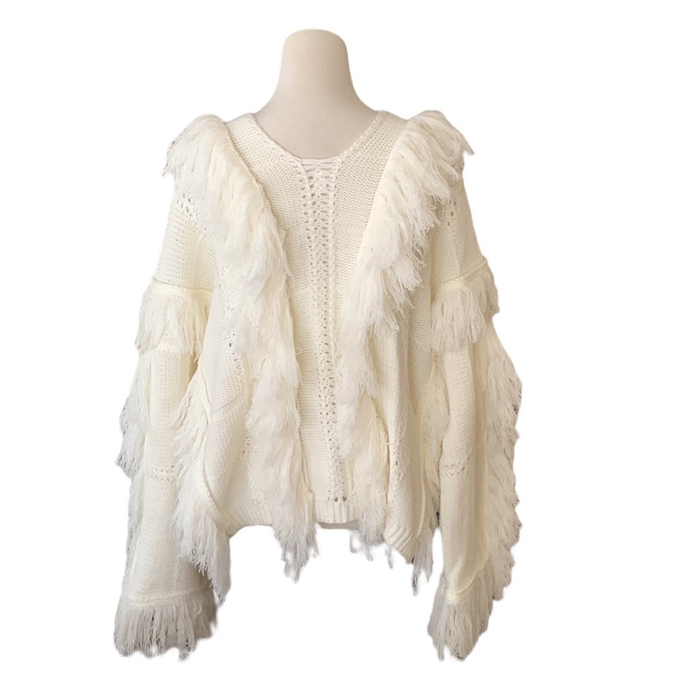 White Fringe Cable-Knit Women's SweaterNO LONGER MADE! M/L LLove